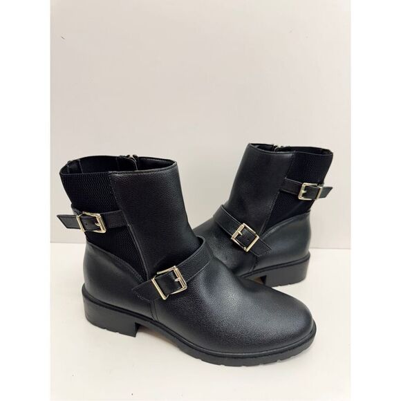 Anne Klein‎ Boots Size 10.5 Black Block Heel Almond Toe Buckle Detail NEW - Picture 5 of 11